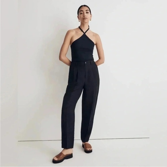 Madewell Tailored Tapered Black Linen Blend Pants Size S - Picture 1 of 8